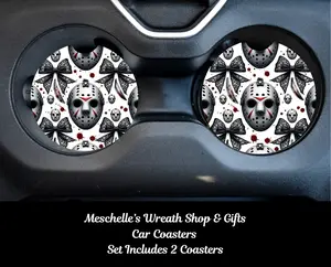 Horror Jason & Bows Car Coasters - Upgrade Your Car Interior with Stylish and Functional Car Coasters