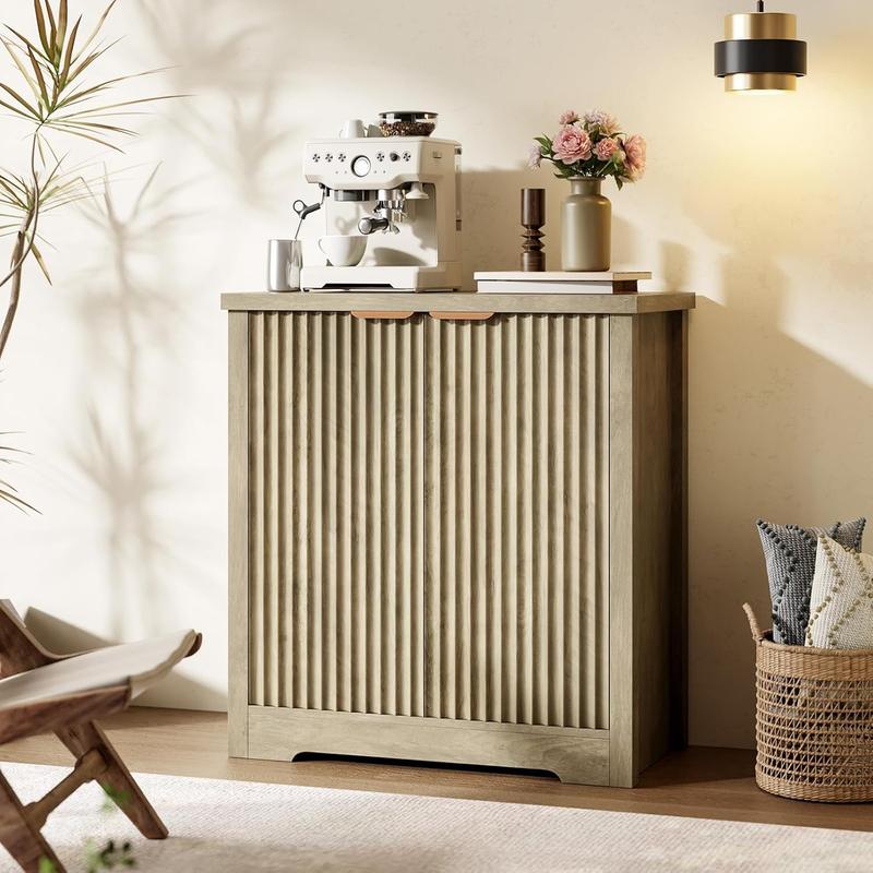 Fluted Buffet Sideboard Cabinet, Accent Modern Credenza with Doors & Shelves, Wood Credenza Storage Console Cabinet for Living Room Kitchen Dining Room Hallway