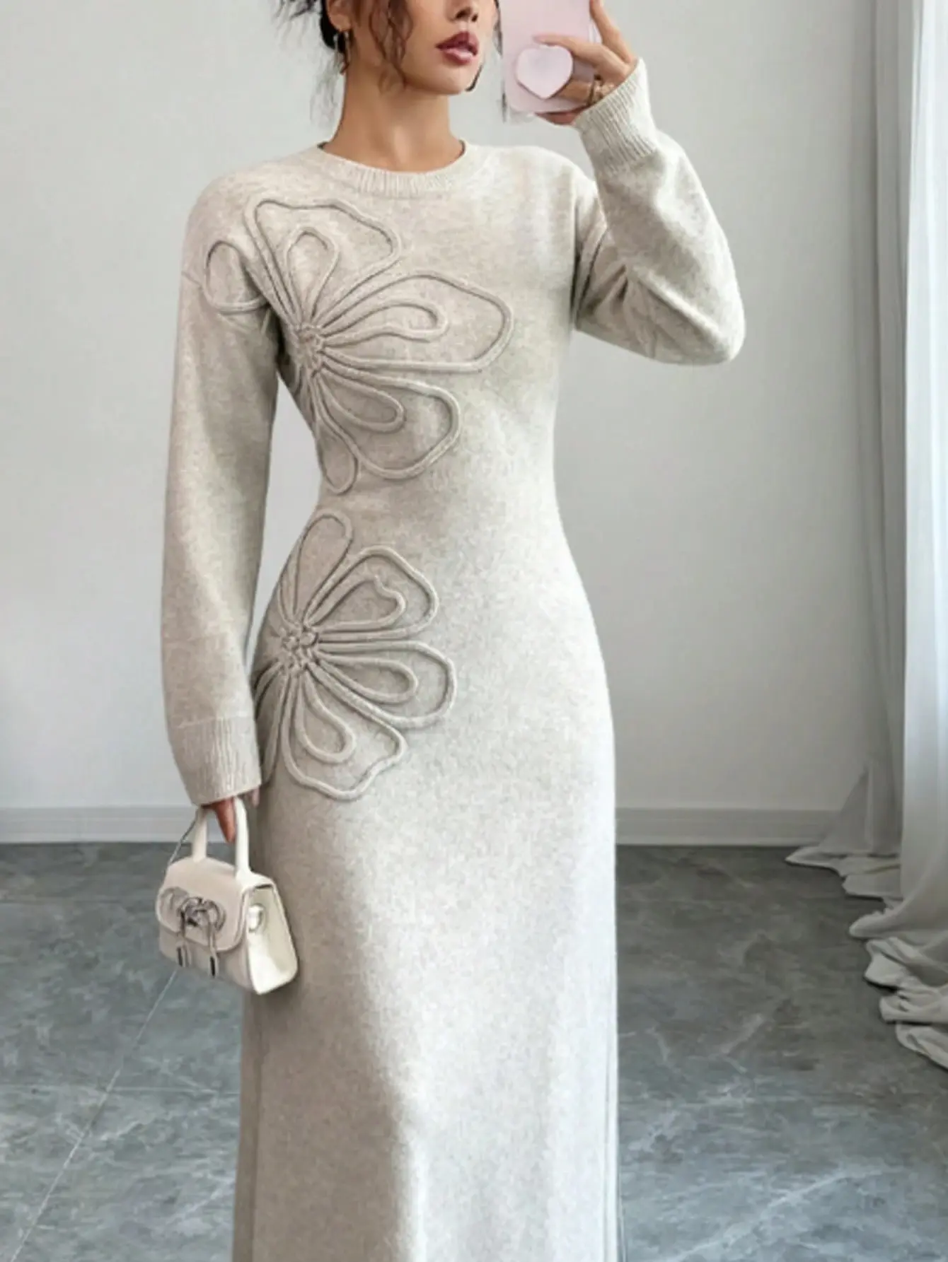Womens Cozy Long Sleeve Drop Shoulder Knit Sweater Dress for Fall Winter
