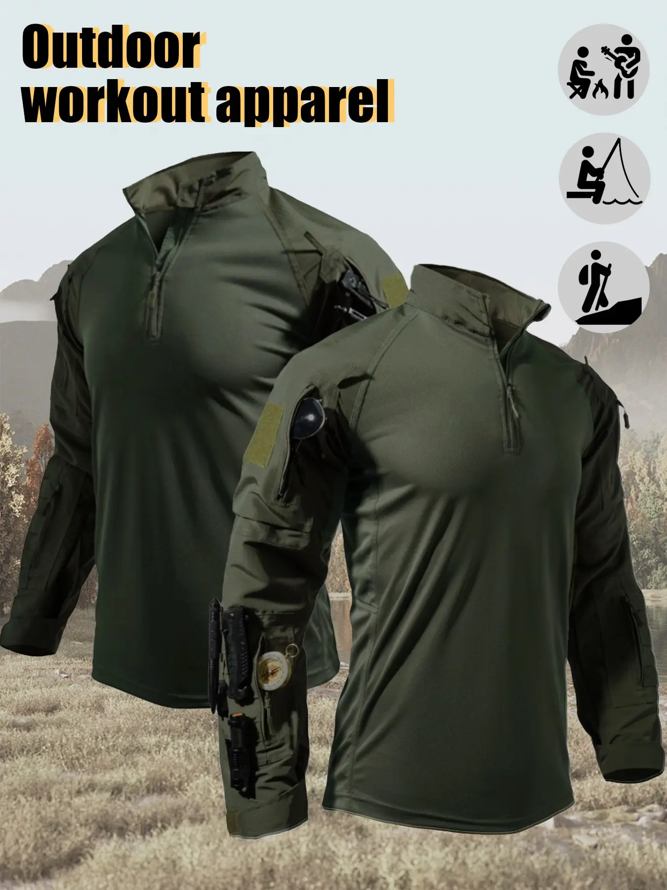 Outdoor Tactical Frog Suit, Breathable Fabric Moisture Wicking, Training Stand Collar Zipper Shirt, Spring Summer Fall Casual Wear, Outdoor Sports Clothing, Premium Outdoor Apparel, Athletic Techwear, Sport Outdoor Clothes