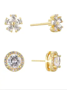 Women's Elegant Rhinestone Decor Flower & Round Design Stud Earrings, Exquisite Trendy Stud Earrings, Chic Gorgeous Jewelry As Birthday Gift for Girlfriend