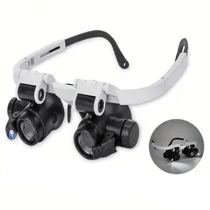 Head-Mounted Magnifier with 2 LED Lights, Detachable Lenses (15x), Adjustable 8-23x Power, Ideal for Watch Repair & Office Supplies