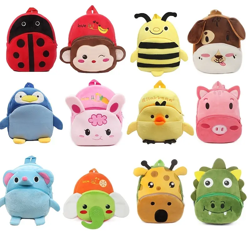Baby Plush Polyester Twill Fluffy Kids Coin Backpack - Cute Cartoon No-Wheels Small Travel Bag, Baby Fashion Accessory, Fluffy Backpack, Kids Backpack