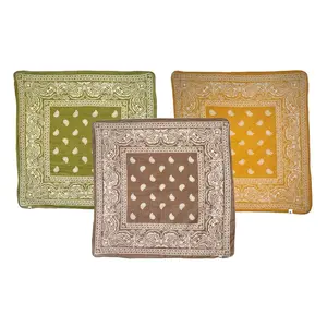 Seasonal Bundle 3 Pack--Olive, Cedar, & Gold: Block Printed Cotton Paisley Bandanas