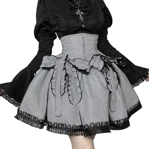 Gothic Black & White Striped Bubble Skirt | Alternative Punk Rock A-Line Mini Skirt for Women | Dark Academia & Grunge Fashion