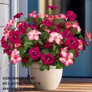 4 Piece Realistic Miniature Petunia Flower, UV-Resistant, Non-Fading, Silk Decorative Flowers, Outdoor Fake Flowers, Decorative Artificial Flower, Suitable For Spring Garden, Balcony, Patio, Porch, Vase, Indoor Outdoor Home Decor