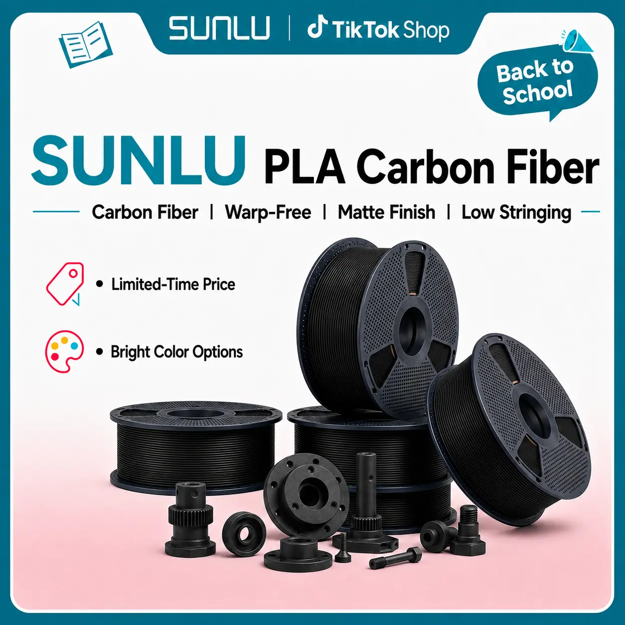 SUNLU Carbon Fiber PLA, Strong and Lightweight PLA 3D Printer Filament, PLA Filament 1.75mm Dimensional Accuracy +/- 0.02 mm, Neatly Wound 3D Printing Filament, 1KG Spool. (Black),back to school,back to school haul