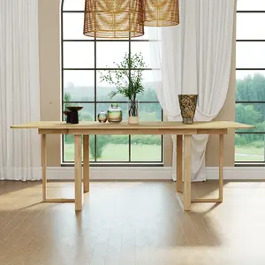 Extendable Solid Wood Dining Table for 4-10 People, Space-Saving Expandable Rectangle Table for Kitchen & Dining Room, Modern Minimalist Design Furniture