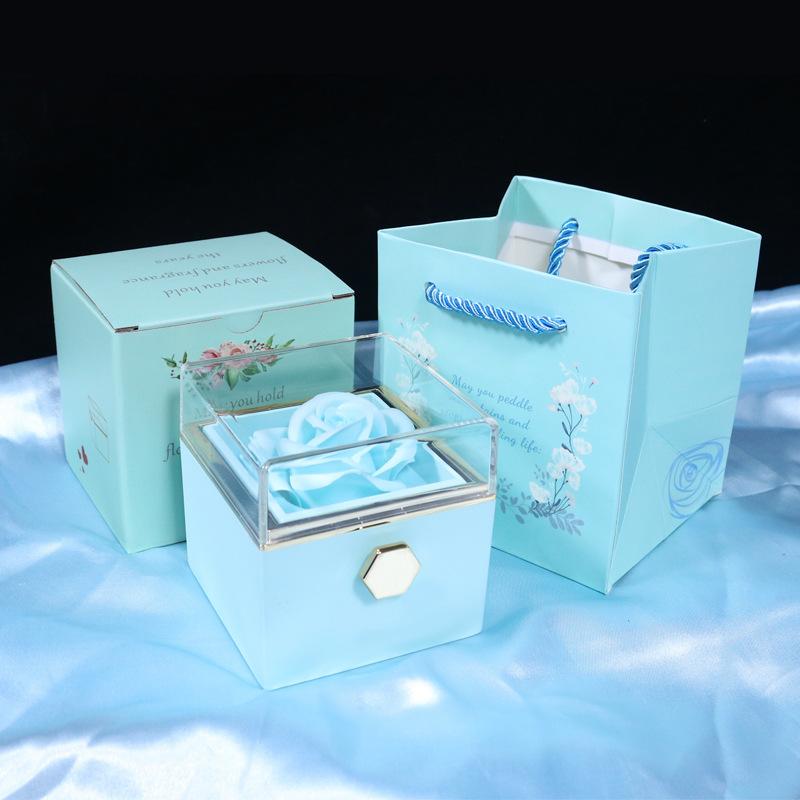 Rotating Soap Flower Rose Gift Box Creative Rotating Rose Jewelry Packaging Box Valentine's Day Gift For Women Gifts for Women  Jewelry Gift Box  Necklace Box