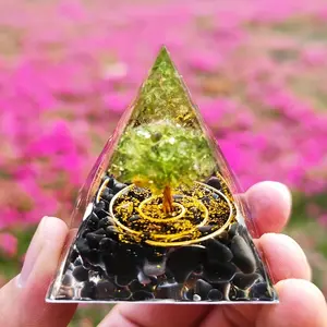 Pyramid Design Resin Ornament Statue, Figurines, 1 Count Creative Tree Of Life Decorative Resin Crafts, Desktop Ornaments for Home Dormitory Office School