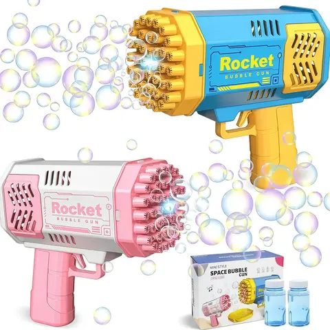 40-Hole Light-Up Bubble Gun with Bubble Solution, Fun Outdoor Indoor Bubble Toy for Kids, Perfect for Birthday Parties & Summer Play