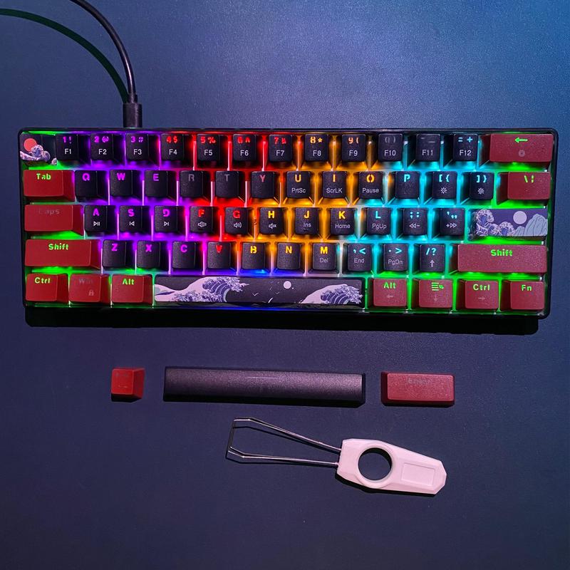 HXSJ 61-Keys Mechanical Gaming Keyboard, USB Powered Mini Keyboard, RGB Backlit Keyboard with Blue Switch, Tactile Feedback Keyboard, Computer Accessories