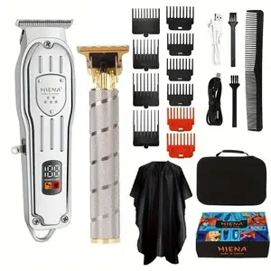 Electric Hair Clipper Set with LED Display, 1 Set Waterproof Electric Hair Trimmer with Accessories, Professional Hair Styling Set for Men