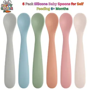 6 Pack Silicone Baby Spoons for Self Feeding 6+ Months, BPA Free Soft Tip Toddler Utensils, Baby Led Weaning Supplies, Dishwasher Safe