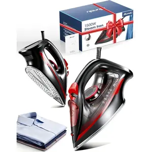 1500W Red Steam Iron for Clothes, 350ml Water Tank with Auto-Off, Powerful Burst of Steam, Self-Clean, Anti-Calc & Anti-Drip, Ceramic Soleplate