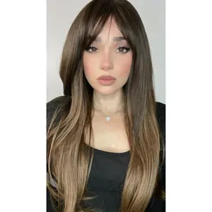 EllaRae | Alani Style Wig | Long Straight Ombre Brunette with Bangs