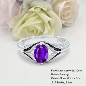 Two Tone Split Shank 1.21 Carat Natural Amethyst Bridal Band Women Wedding Engagement oval Shape Ring 925 Sterling Silver 10mm
