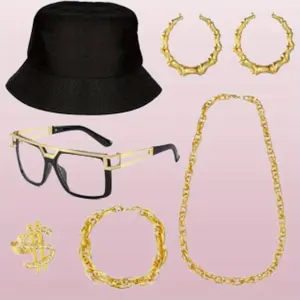 Hip Hop Costume 6PCS Old School Hip Hop 80s 90s Accessories Women's Men's Rapper Costume Kits Jewelry vampire