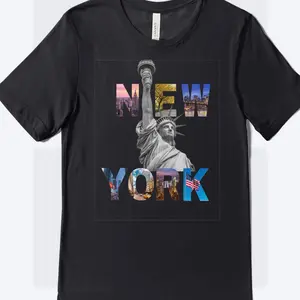 New York T-Shirt Inspired with Statue of Liberty Design and Cityscape Elements