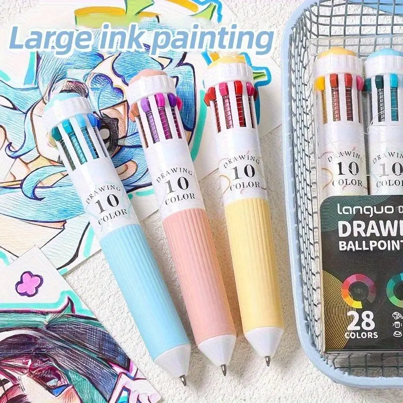 Languo 3-Piece Hand-Written Colored Ballpoint Pens with 28 Vibrant Colors, Versatile School and Office Supplies for Students, Marking & Drawing