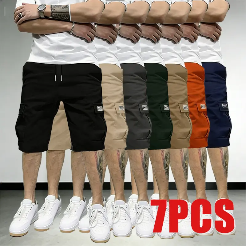 Men's Retro Plain Baggy Loose Cargo Cropped Athletic Shorts - Multi-Sized, Adjustable Drawstring Waistband, Multifunctional Pockets, Breathable Casual Fabric, Stylish Fit for Outdoor Camping, Hiking
