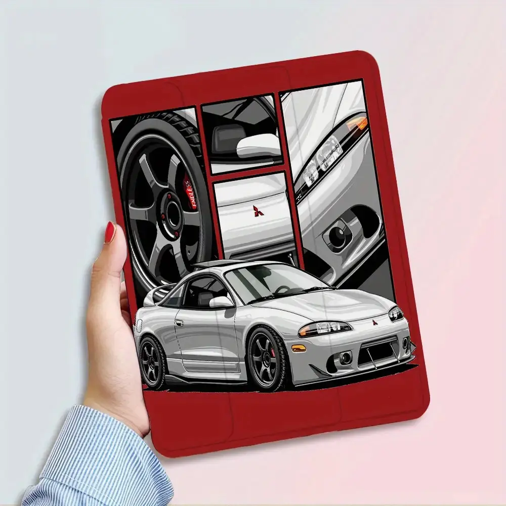 Vintage Sports Car for ipad Case - Lightweight Anti-Slip Scratch-Resistant TPU Protective Cover with Built-in Pen Holder, Foldable Design & Cute Illustrations for iPad 9.7/10.2/10.9/12.9/Pro 11, Tablet Protection, Car Accessory, Foldable Design