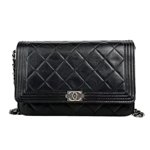 Pre-owned CHANEL Leather Crossbody Bags Black Boy Wallet on Chain Crossbody Bag