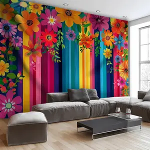 Vibrant Floral 2D Party Backdrop Banner - Spring Themed Decor for Birthdays, Weddings, Bright Flower Design on Polyester Fabric, Perfect for Photo Booths, Cake Tables, and Modern Living Room Decor, Party Decorations