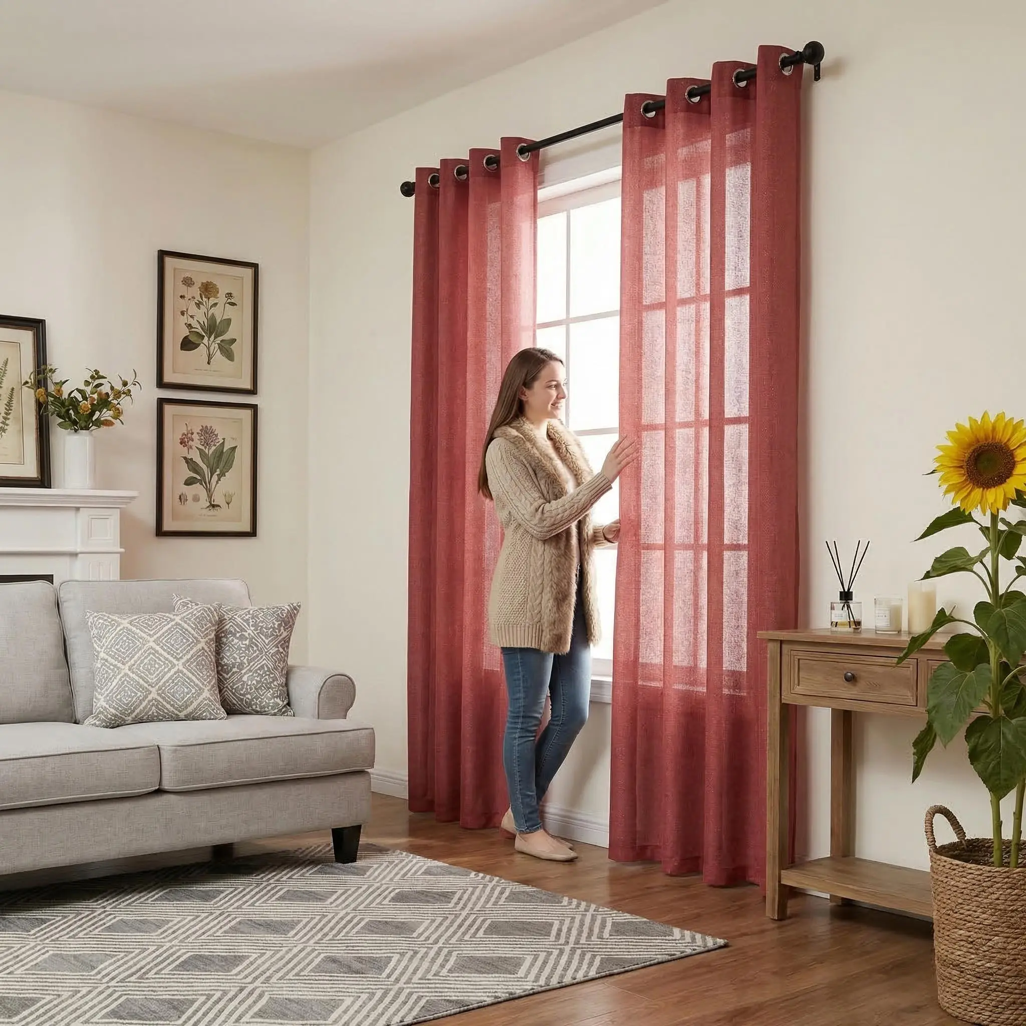2 Pcs 52x84 in Grommet Top Curtains, Solid Color Cationic Fabric with 2-tone Yarn Effect, Stylish L18 Household Textile Looping Window Drapes for Home Decor Bedroom