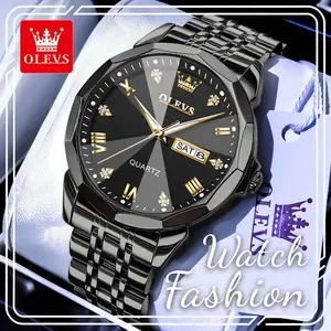 OLEVS 9931 Light Luxury Men's Watch, Roman Numerals Dial with Crystals, Dual Calendar, Waterproof Quartz Watch for Business & Daily
