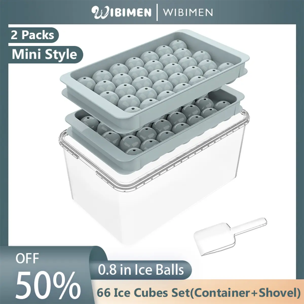 WIBIMEN Mini Ice Cube Mold, Small Ball 0.8" x 66" for Ice Cocktails, Whiskey, Ice Coffee Accessories - Blue Kitchen Utensils
