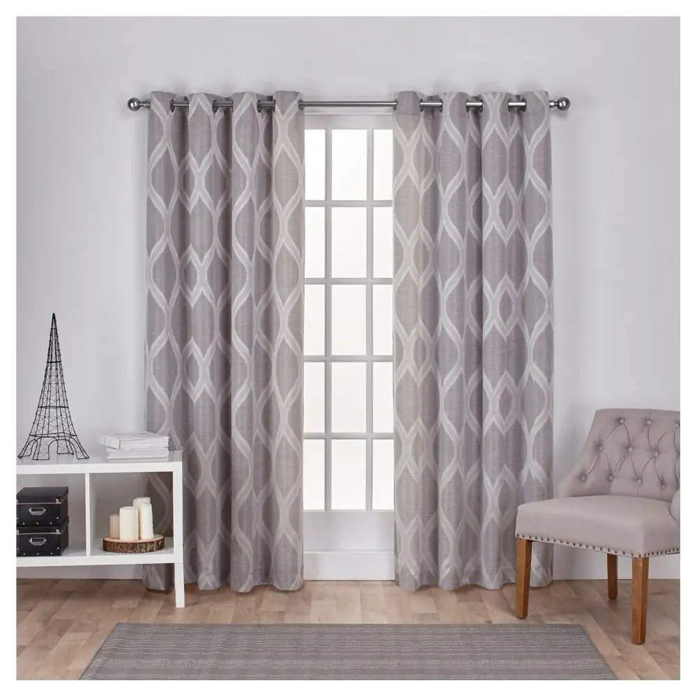 Set of 2 84"x54" Montrose Ogee Geometric Textured Linen Jacquard Grommet Top Window Curtain Panel Gray - Exclusive Home