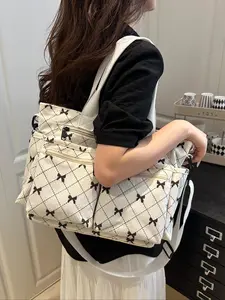 Women's Bow Pattern Tote Bag, Large Capacity Shoulder Bag for Work & Commute, Versatile Chic Design for Daily Use, Boho Work Bags