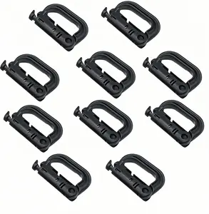 Tactical D-Ring Carabiner for Hiking/Military/EDC - Lightweight Plastic Mountain Carabiner with Quick-Release, MOLLE Compatible, 10-Pack Black
