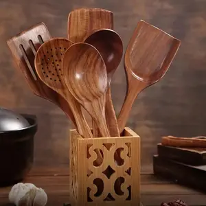 5-Piece Wooden Cooking Utensils Set - Non-Toxic Wood Tools for Non-Stick Pans, Heat & Corrosion Resistant, Includes Multifunctional Spatula Spoon, Turner, Slotted Skimmer Spoon - Home Chef Birthday Gift