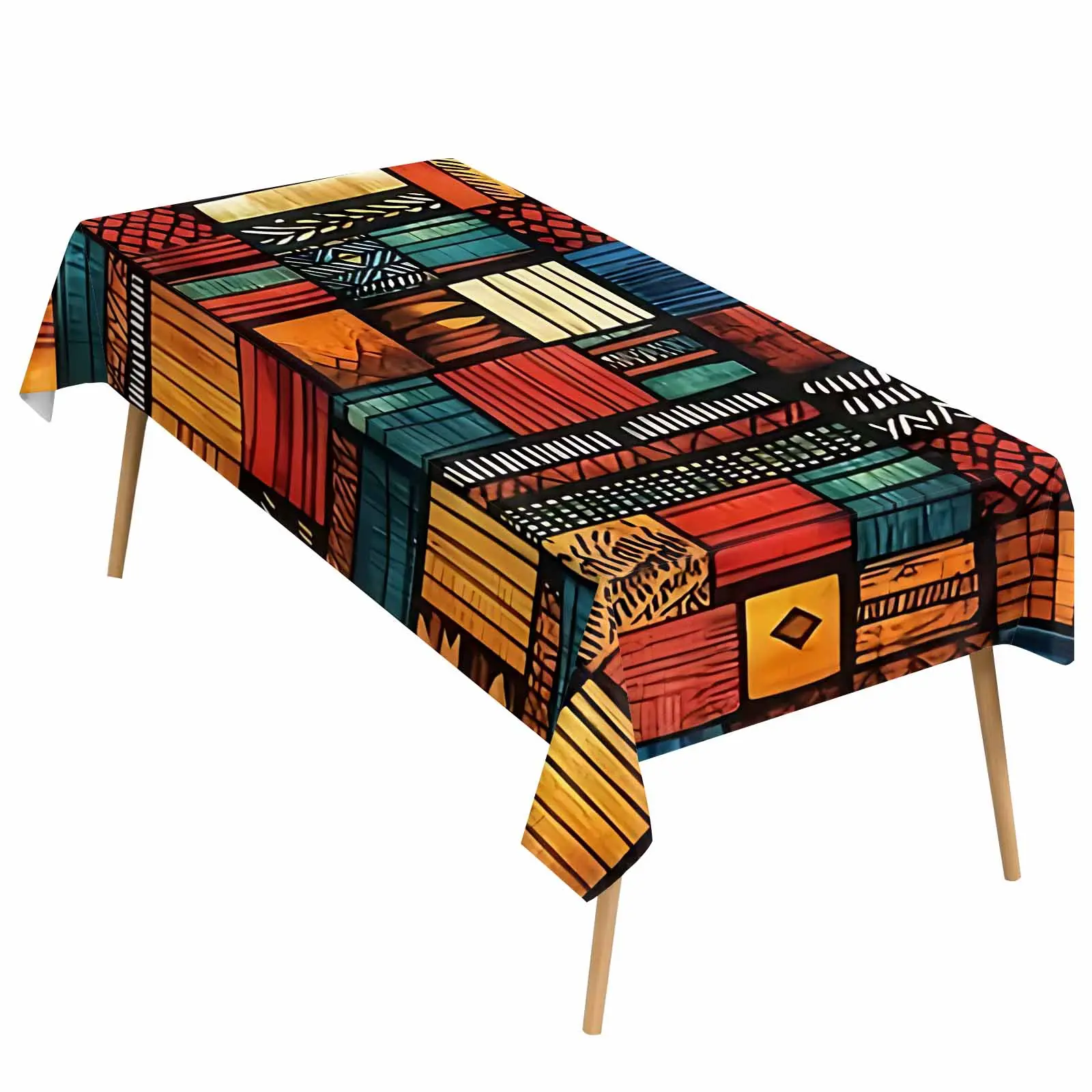 EastJia 1pc Polyester Rectangle Spring Tablecloth - Made in USA, Ethnic Print, Durable, Easy to Clean, Wrinkle Resistant, Glam, Ideal for Valentines Day, Outdoor Dining Table, Picnic Table Cover
