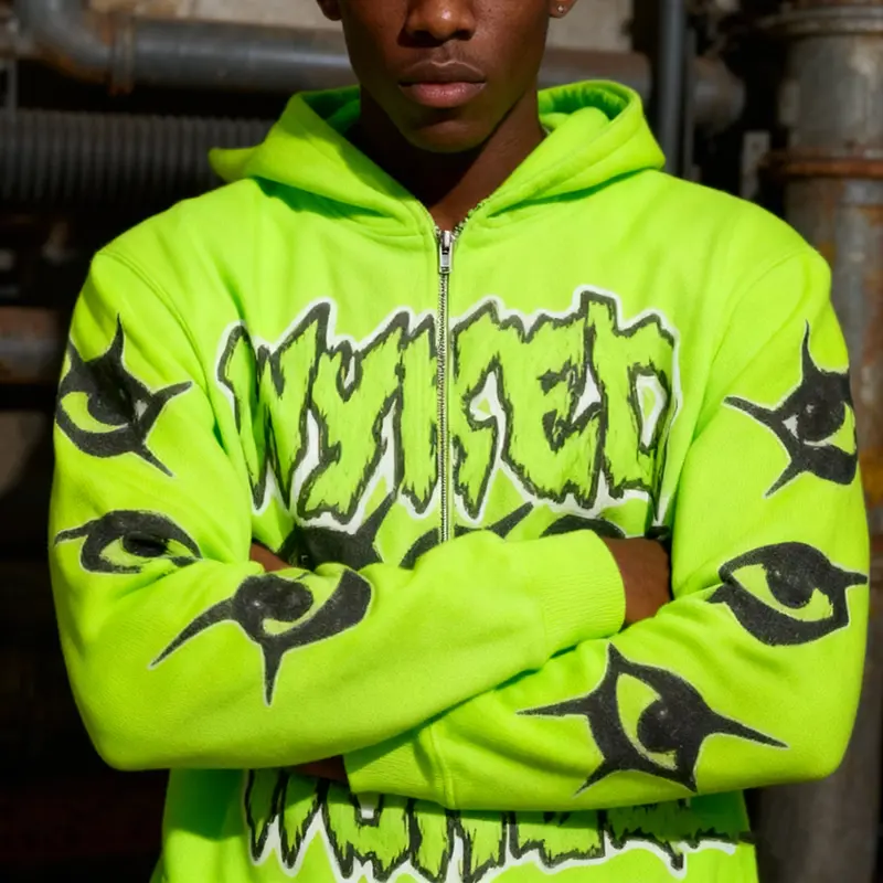 Men's Neon Green Hoodie with Horns - 