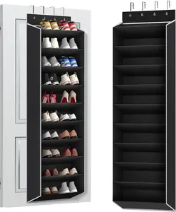 10 Tiers Large Size Over the Door Shoe Organizer Storage, Hanging Shoe Rack for Door with Deep Pockets, Fit 20 Pairs Shoe Organizer Holder for Sneakers and Boots (Black) Bamboo Steel
