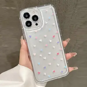 Cute Heart Pattern Clear Phone Case, 1 Count Decorative Phone Protector Cover, Phone Accessories Compatible with iPhone 15 14 13 12 11 Series