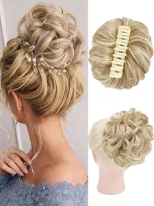 Claw Clip Messy Bun Hair Piece for Women with Ponytail Synthetic Hair Bun Extensions Wavy Curly Hair Pieces for Updos Short Hair Accessories Synthetic Hairpiece (Dirty Blonde)