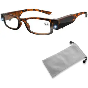 Led Readers for Men and Women Magnifying Glasses with Light Reading Glasses With Light Led Magnifier Eyeglasses Nighttime Reader Compact Full Frame Eyewear Unisex Lighted Eye Glasses,+2.5