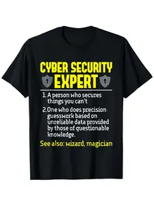 Cyber Security Expert T-Shirt-Hacker Programmer and Network Support Technologist with Hacker Code and Cyber Threat Guide Design-IT Professional Casual, Short Sleeve Crewneck T-Shir, summer essential, moisture-wicking, Black Friday