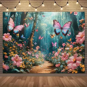 1 piece of dreamy backdrop - pink and yellow flowers, suitable fun photography occasions such as birthdays, Mother's Day, Easter, etc., no power required, decoration D