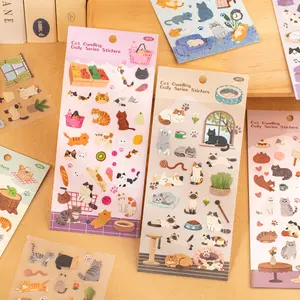 12 Sheets Minimalist Cute Pet Sticker Pack Cats, Cozy Home Theme Minimalist Style Coated Paper Material Self Adhesive DIY Journal Decoration Scrapbook Sticker Pack