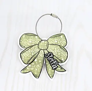 Kenzie's Boutique Solid Colored Bow Bag Tag Personalized with Name - Kids Bag Name Tag Keychain