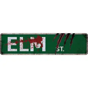 Elm Street Sign Horror Halloween Metal Tin Sign 4X16 IN Nightmare on Elm Street Wreath Bar Shop Home Man Cave Wall Decoration