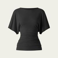 Effortless Boatneck Batwing Sleeve Side Ruched Top - Stylish & Comfortable Women's Fashion baju kelawar  Streetwear, Womenswear