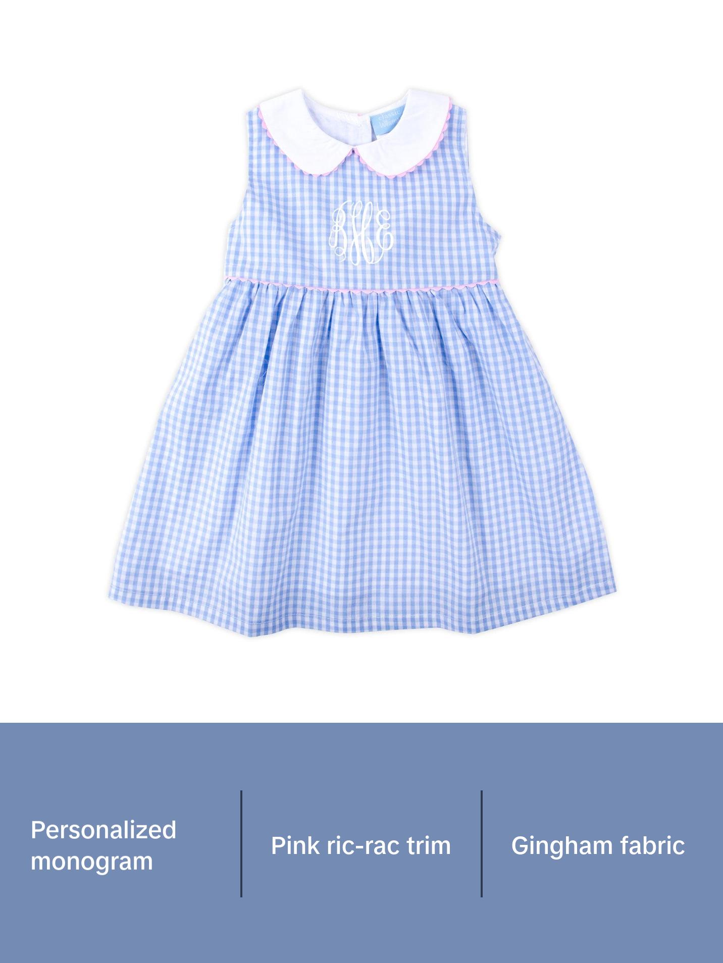 Light Blue Gingham Heidi Dress - Girls Peter Pan Collared Dress