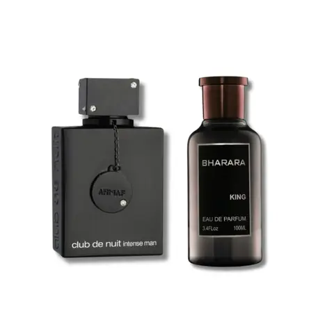Armaf Men's 2-Piece Fragrance Multi-Pack - Club De Nuit Intense Man EDT (3.6 fl oz), Bharara King EDP (3.4 fl oz) with Rose Jasmine Heart, Warm Musk Base, Long-Lasting Woody Spicy Floral Scent, Aromatic Citrusy Fruity Lemon Amber Notes, Alcohol-Containing