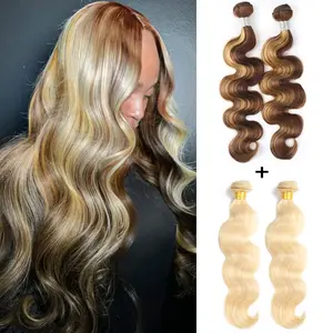 Gefily[14A] 1B/613 T1B/P4/27 Highlighted Human Hair Bundles- 100% Brazilian Virgin Hair - Tangle-free, no shedding,colorable and stylable outdoorfun